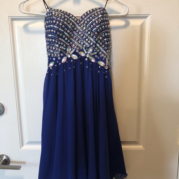 Narianna Strapless Blue Junior Homecoming Dress XS - Picture 3 of 4